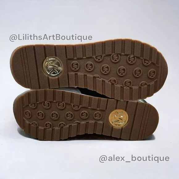 Michael Kors Maddy Vanilla/ Brown Two-Tone Logo Trainer Women's Sneakers 5.5 - Picture 9 of 13